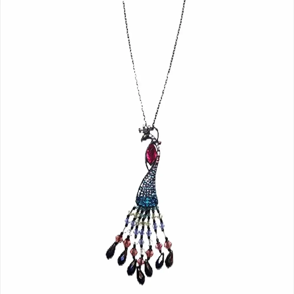 Betsey Johnson Peacock Necklace Black Blue Pink